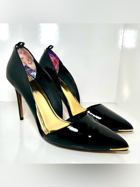Ted Baker London Casual FloralPointed-Toe Stiletto Heels, Black & Gold, Size 39